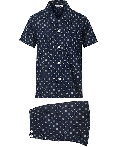 Men | Clothing | Derek Rose | Shortie Printed Cotton Pyjama Set Navy