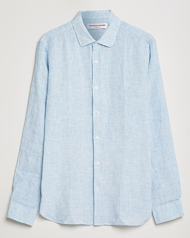 Men | Linen Shirts | Orlebar Brown | Giles Linen CLS Shirt Pale Blue/White