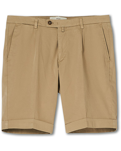 Chino Shorts |  Pleated Cotton Shorts Beige