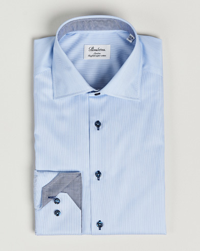 Men |  | Stenströms | Slimline Striped Contrast Shirt Light Blue