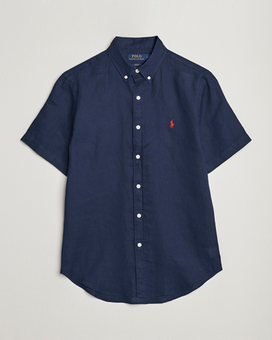 Men | Short Sleeve Shirts | Polo Ralph Lauren | Slim Fit Linen Short Sleeve Shirt Newport Navy