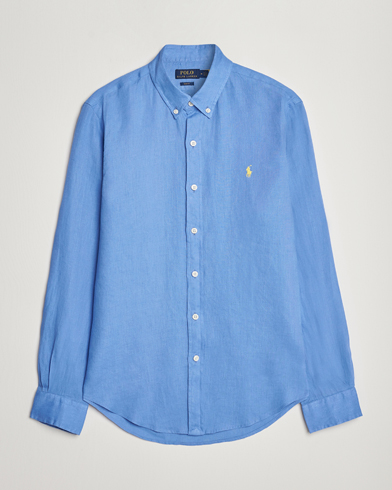 Men |  | Polo Ralph Lauren | Slim Fit Linen Button Down Shirt Harbor Island Blue
