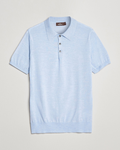 Men | Knitted Polo Shirts | Morris Heritage | Short Sleeve Knitted Polo Shirt Blue