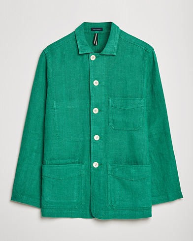 Men |  | Drake's | Heavy Japanese Linen Chore Jacket Bright Green