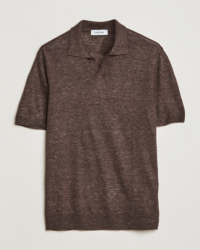 Men |  | Gran Sasso | Knitted Linen Polo Dark Brown