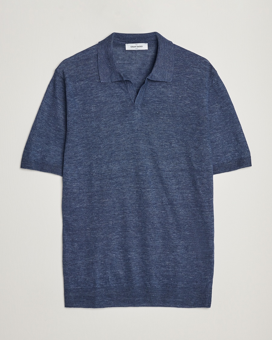 Gran Sasso Knitted Linen Polo Navy Melange – Blue