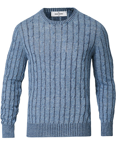 Gran Sasso Cable Knitted Linen Sweater Blue