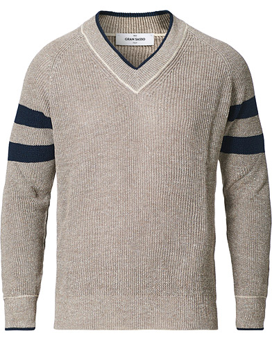 Men |  | Gran Sasso | Linen/Cotton Cricket V-Neck Sweater Beige