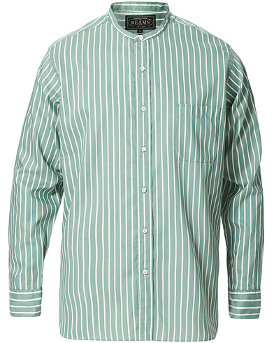 Men | Japanese Department | BEAMS PLUS | Band Collar Striped Shirt Green/White