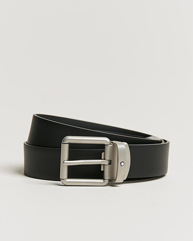 Men | Leather Belts | Montblanc | Rounded Square Palladium Pin Buckle 30mm Belt Black
