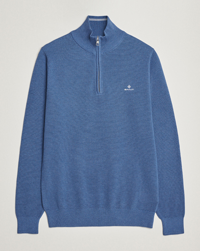 Men |  | GANT | Cotton Pique Half-Zip Sweater Denim Blue Melange