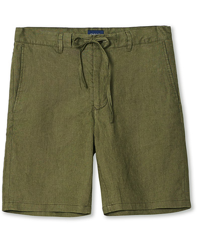 Linen Shorts |  Relaxed Linen Drawstring Shorts Racing Green