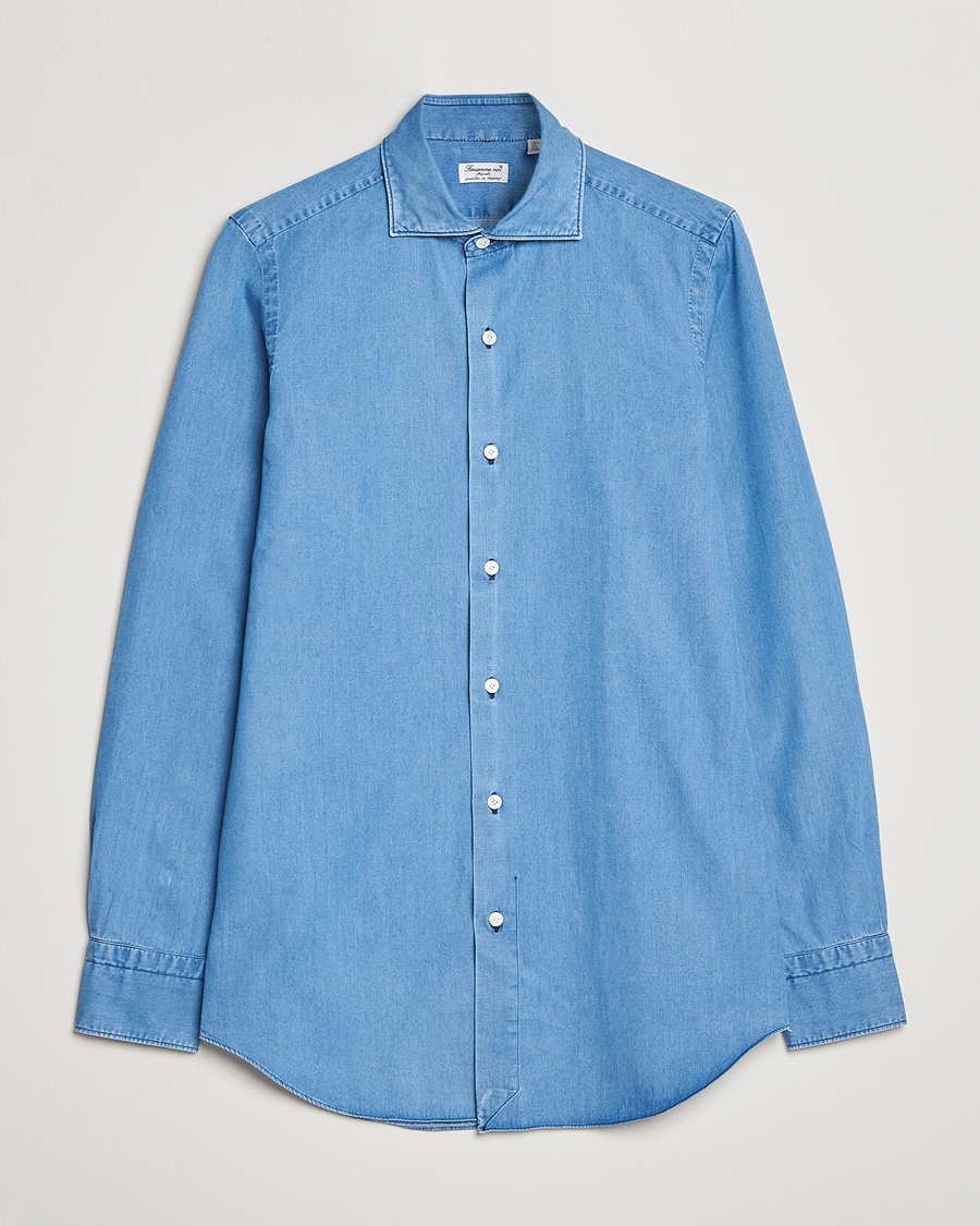 Finamore Napoli Milano Slim Denim Shirt Light Indigo – Blue