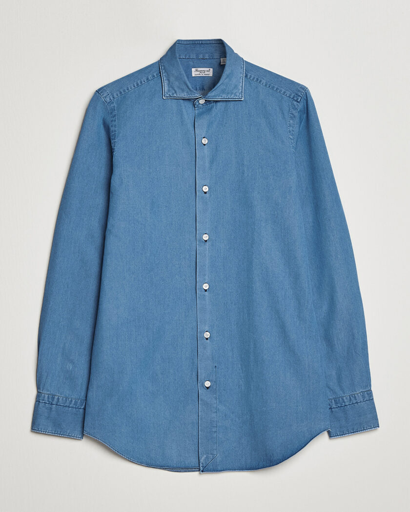 Finamore Napoli Milano Slim Denim Shirt Light Indigo – Blue