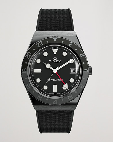 Men | Watches | Timex | Q Diver GMT 38mm Rubber Strap Black/Grey
