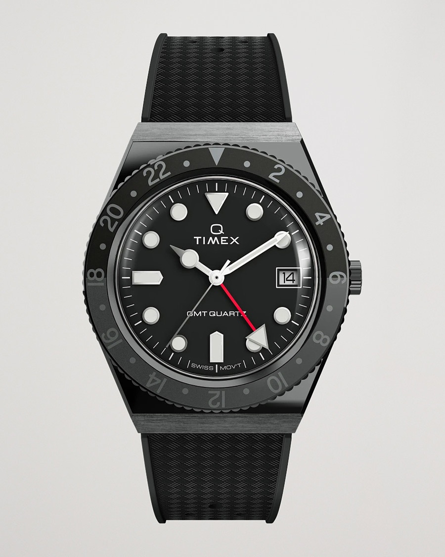 Timex Q Diver GMT 38mm Rubber Strap Black/Grey – Black
