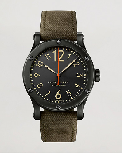 Men |  | Polo Ralph Lauren | 45mm Safari Chronometer Black Steel/Canvas Strap
