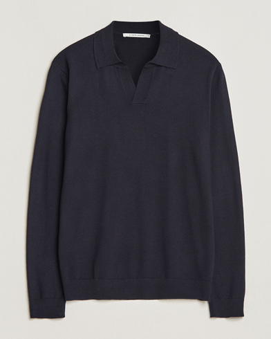Knitted Polo Shirts |  Manol Open Collar Merino Polo Navy