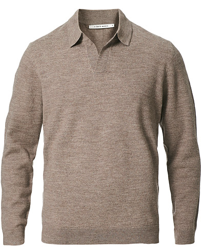 Knitted Polo Shirts |  Manol Open Collar Merino Polo Taupe Melange