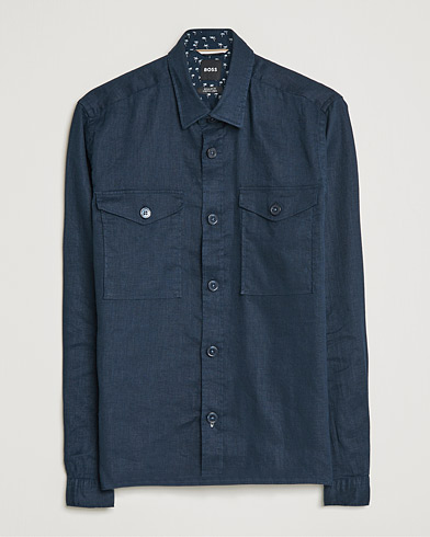 Men | Spring Jackets | BOSS | Lico Linen Overshirt Dark Blue