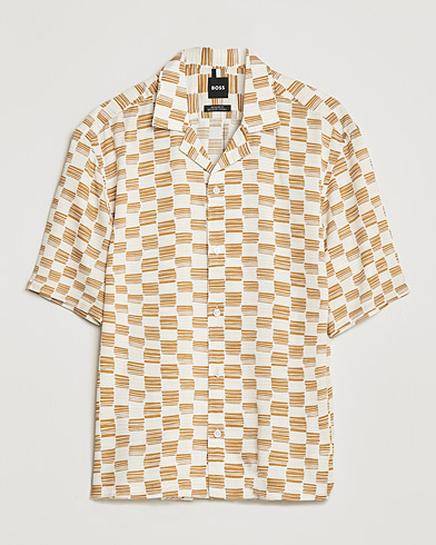 Men | Shirts | BOSS | Lars Printed Resort Collar Short Sleeve Shirt Open Beige