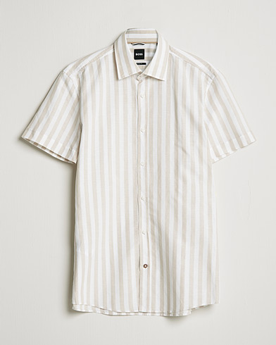 Men | Shirts | BOSS | Hal Block Stripe Short Sleeve Shirt Beige/White