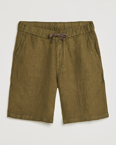 Men | The Linen Closet | NN07 | Keith Drawstring Linen Shorts Dark Olive