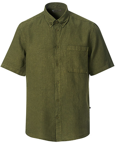 Wardrobe Basics |  Arne Linen Short Sleeve Shirt Dark Olive
