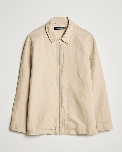 Men | Shirt Jackets | J.Lindeberg | Jason Zip Linen Shirt Jacket Safari Beige