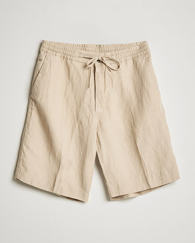 Men | Linen Shorts | J.Lindeberg | Sasha Drape Linen Drawstring Shorts Safari Beige