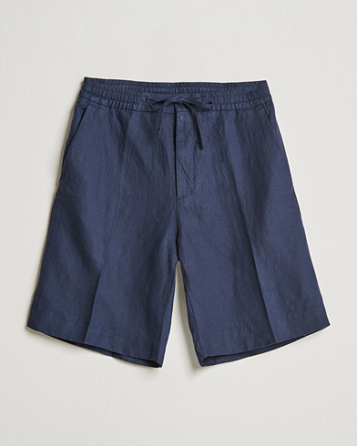 Men | Linen Shorts | J.Lindeberg | Sasha Drape Linen Drawstring Shorts Navy