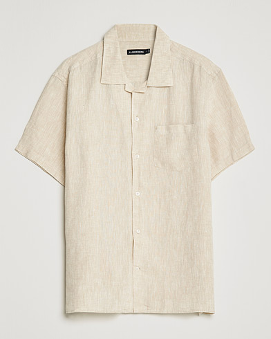 Men |  | J.Lindeberg | Linen Melange Short Sleeve Shirt Safari Beige