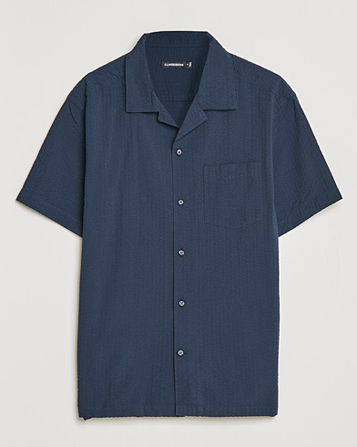Men | Short Sleeve Shirts | J.Lindeberg | Elio Seersucker Short Sleeve Shirt Navy