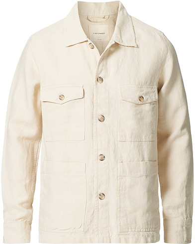 Men | Overshirts | A Day's March | Heavy Linen Patch Pocket Overshirt Oyster