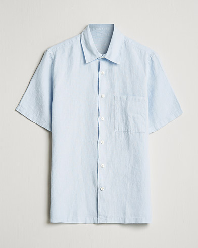 Men | Shirts | A Day's March | Khito Short Sleeve Linen Shirt Light Blue