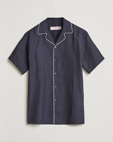 Men | Short Sleeve Shirts | Orlebar Brown | Hibbert Short Sleeve Linen Shirt Navy