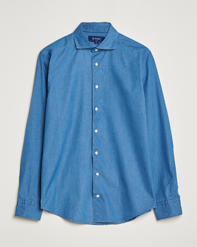 Men | Denim Shirts | Eton | Lightweight Casual Fit Denim Shirt Blue