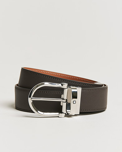 Men | Leather Belts | Montblanc | Horseshoe Buckle 35 mm Reversible Belt Smoke/Tan