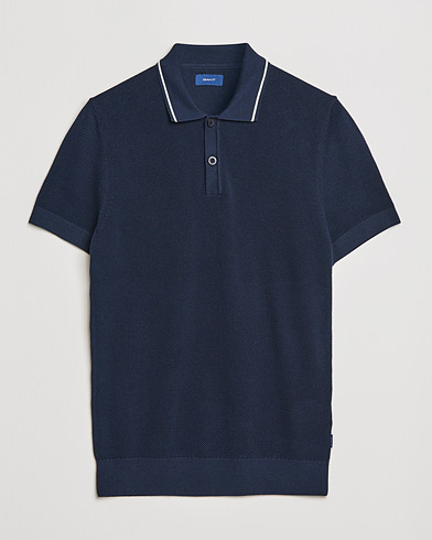 Men | Polo Shirts | GANT | Textured Knitted Polo Evening Blue
