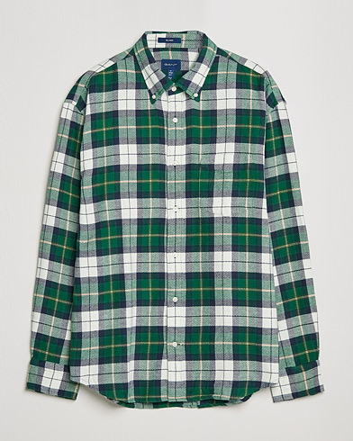 Men | Casual Shirts | GANT | Relaxed Textured Checked Shirt Forest Green