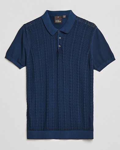 Men |  | Oscar Jacobson | Bard Knitted Cotton Crepe Polo Washed Blue