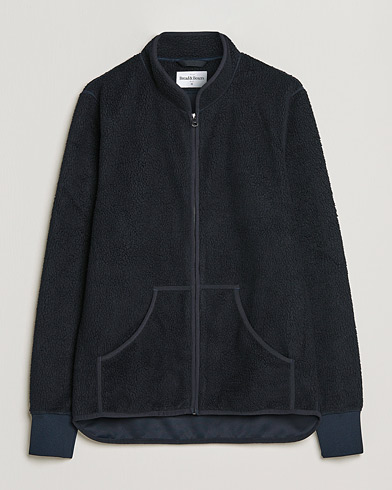 Men | Fleece Sweaters | Bread & Boxers | Full Zip Fleece Jacket Navy Blue