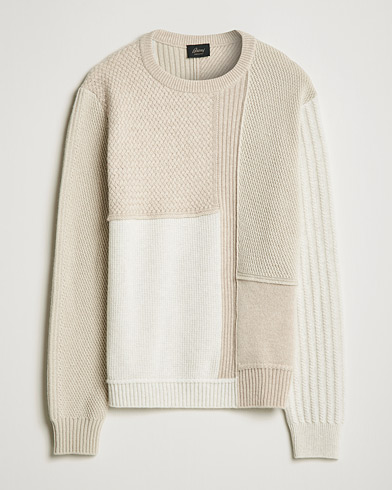 Men | Knitted Jumpers | Brioni | Wool/Cashmere Patchwork Sweater Beige