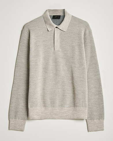 Men | Knitted Polo Shirts | Brioni | Waffle Wool Knitted Polo Light Grey