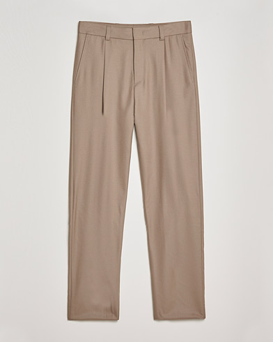 Men | Trousers | Giorgio Armani | Tapered Pleated Flannel Trousers Beige