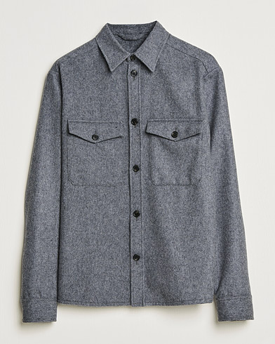 Men | Overshirts | J.Lindeberg | Flat Wool Regular Overshirt Grey Melange