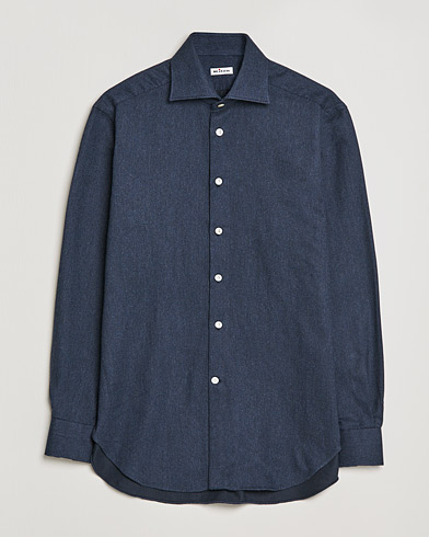 Men | Flannel Shirts | Kiton | Slim Fit Flannel Shirt Dark Blue