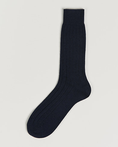 Men |  | Bresciani | Pure Cashmere Ribbed Socks Navy