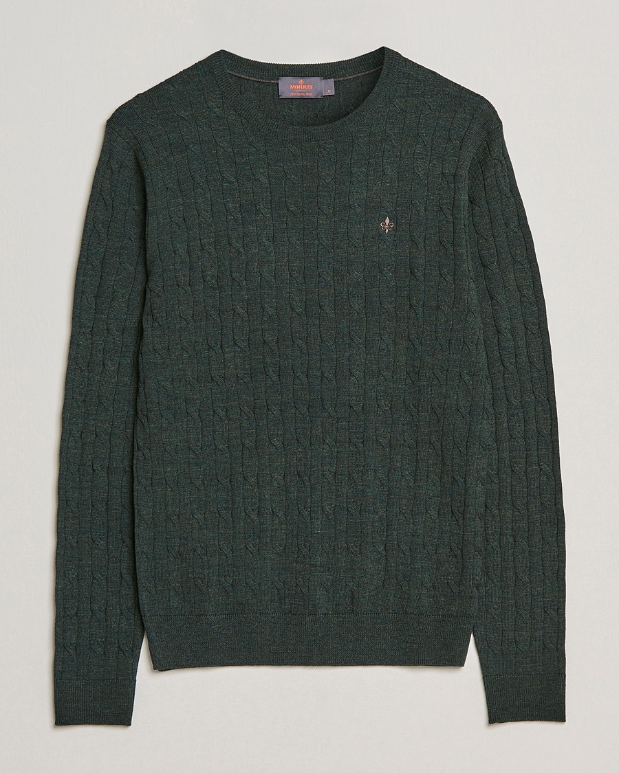 Morris Merino Cable Crew Neck Olive – Green