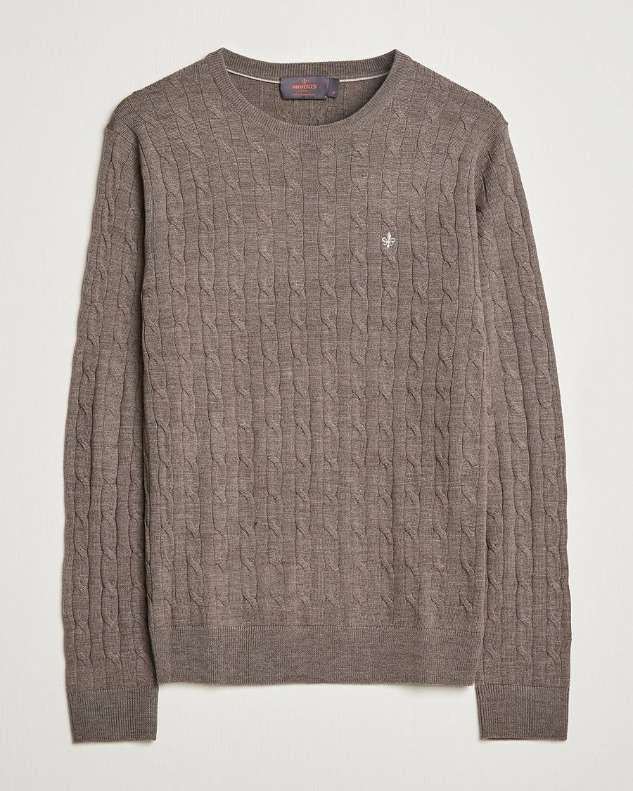 Morris Merino Cable Crew Neck Light Brown – Brown